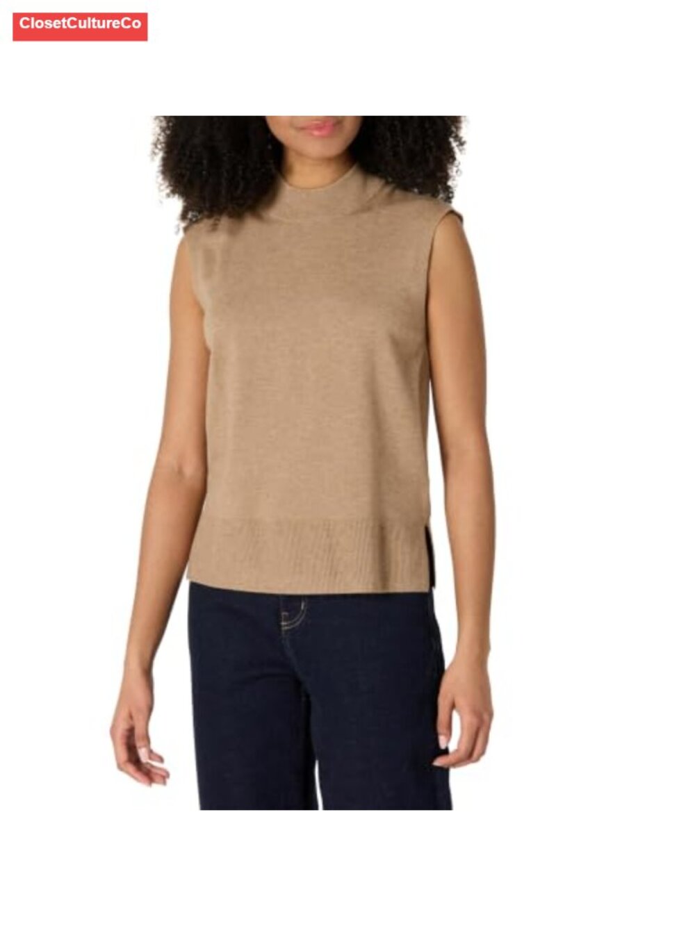 Women's Mock Neck Cap Sleeve Sweater Top Viscose Blend Regular Fit